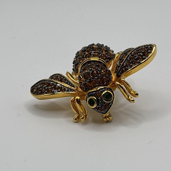 Joan Rivers Bee Pin Brooch Honeycomb Yellow Pave Crystal Gold Tone HTF RARE - Picture 2 of 9